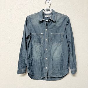 NWT Madewell Perfect Chambray Shirt Wilder Wash Button Front Long Sleeve Sz XS